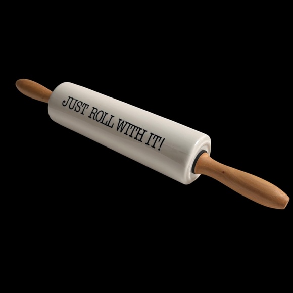 Ceramic Rolling Pin with Wood Handles "Just Roll With It" - Picture 2 of 7
